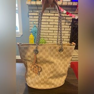 Loewe cloth bag with leather details.